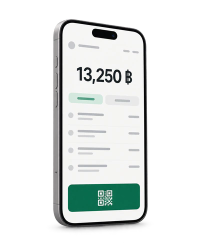 The TLLPay payment screen on a phone, showing the amount due and a button to open the QR code.